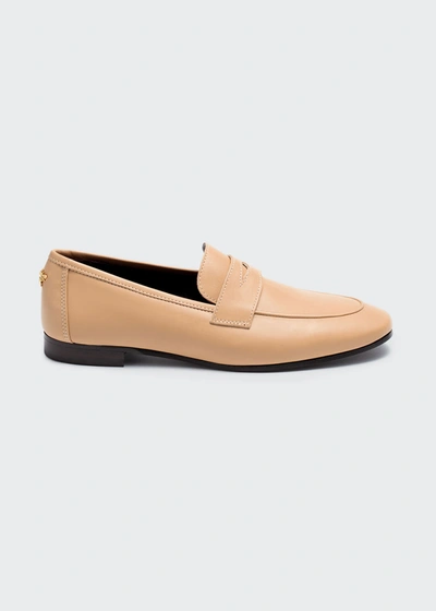 Bougeotte Flaneur Leather Flat Penny Loafers In Beige And Platinu