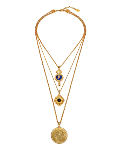 Ben-amun Triple-layer Charm Necklace, Gold/blue