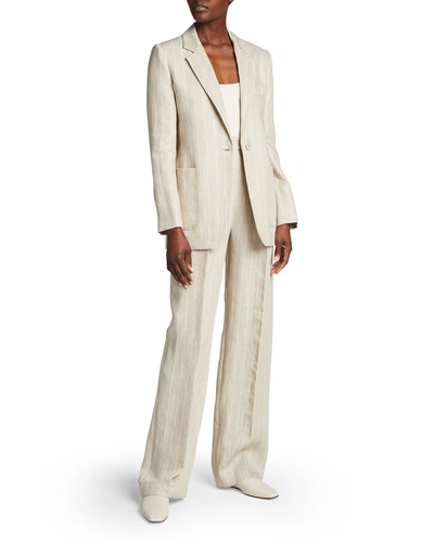 Max Mara Marisa Linen Pinstriped Blazer In Sand