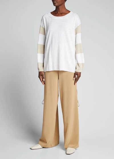 Max Mara Ruth Striped Long-sleeve Linen Sweater In Sand
