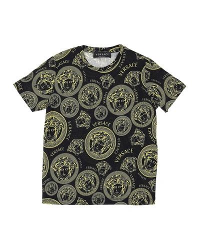 Versace Kids' Boy's Medusa Medallion Short-sleeve Shirt In Black