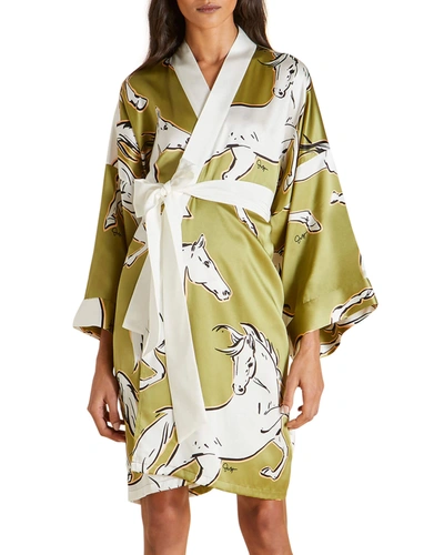Olivia Von Halle Mimi Horse Printed Kimono Robe In Chevalier | ModeSens