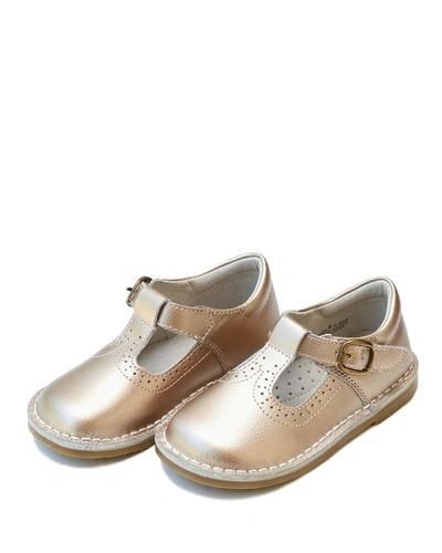 L'amour Shoes Kids' Girl's Frances Metallic T-strap Mary Jane Shoes, Baby/toddlers In Pink/gold