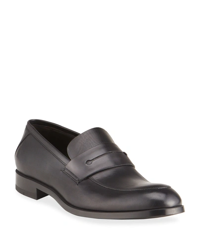 Ermenegildo Zegna Men's Mix-leather Penny Loafers In Black