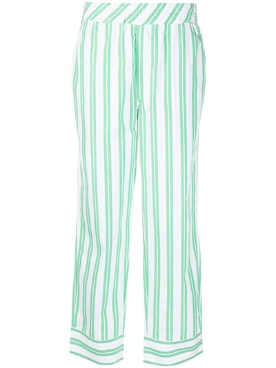 Ganni Pinstriped Straight-leg Trousers In Green,white
