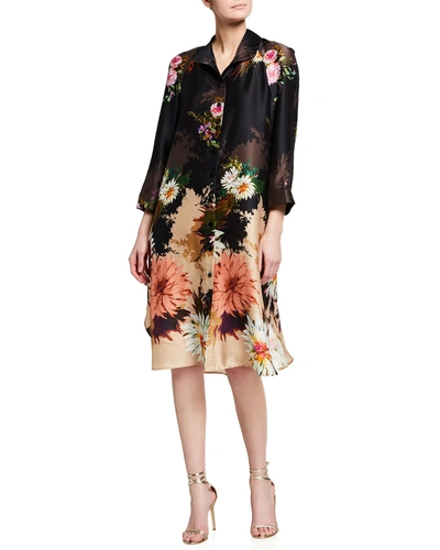 Rickie Freeman For Teri Jon Floral Print Twill A-line Shirtdress In Multi |  ModeSens