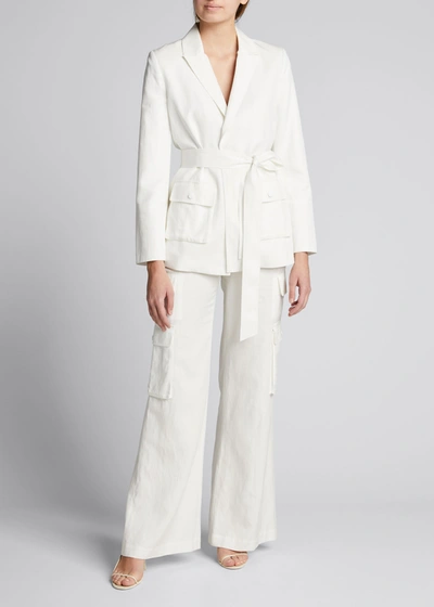 Alice And Olivia Emberly Military Jacket With Waist Tie In White