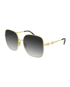 Gucci Oversized Square Metal Sunglasses In 710 Gray Gold