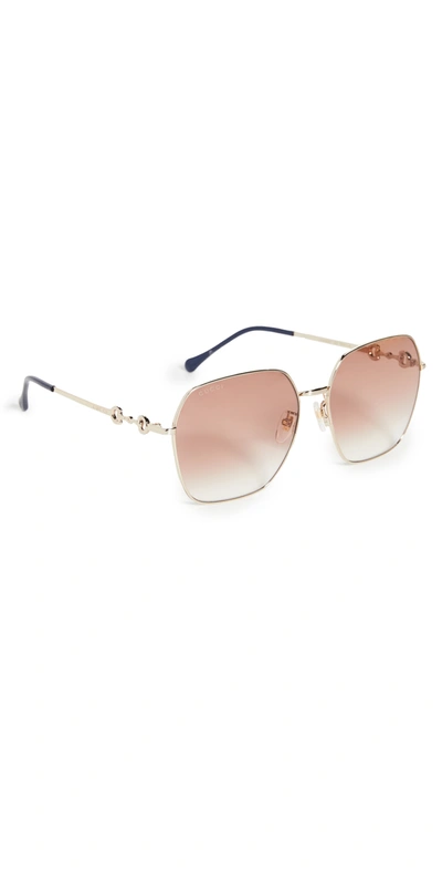 Gucci Gradient Lens Metal Square Sunglasses In 711 Brown Gold