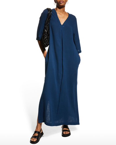 Ocean + Main Cotton Gauze Lounge Caftan In White