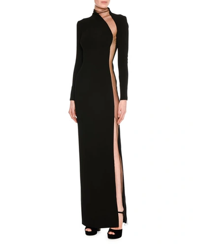 Tom Ford Illusion-panel Silk Long-sleeve Gown In Black