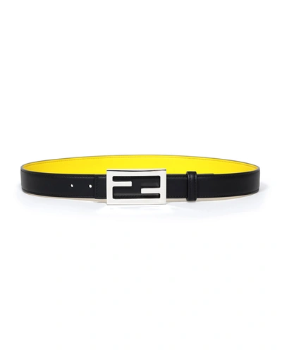 Fendi Kids' Boy's Ff Logo Buckle Reversible Belt In Yellow