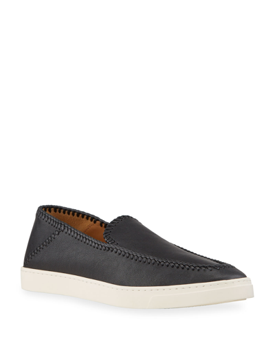 Giorgio Armani Men's Woven Leather Slip-on Trainers In Blue