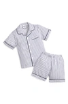 Petite Plume Kids' Boy's French Ticking Striped Pajama Set W/ Contrast Piping In Navy