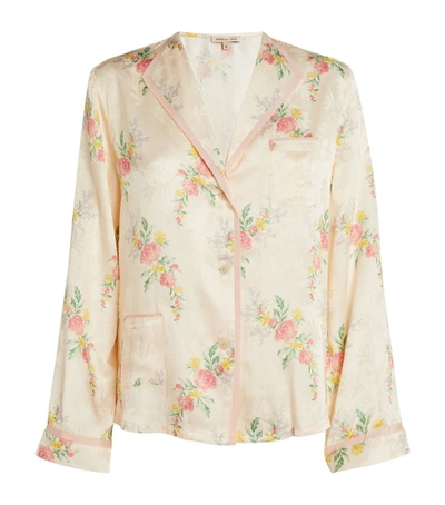 Morgan Lane Mimi Floral Jacquard Pajama Top In Creme