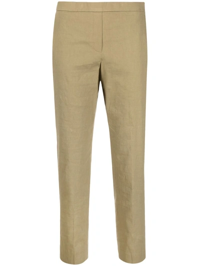 Theory Treeca Good Linen Cropped Pull-on Ankle Trousers In Sprig