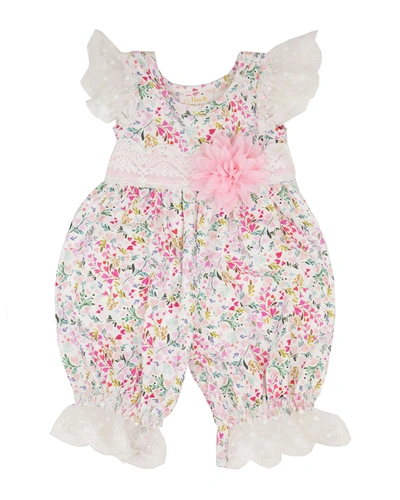 Haute Baby Babies' Girl's Pinkalicious Floral Ruffle Lace Romper In Neutral