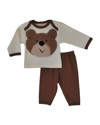Haute Baby Kids' Boy's Bear Contrast-trim Cotton Top W/ Leggings In Whitebrown