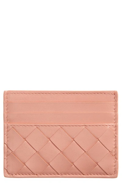 Bottega Veneta Intrecciato Leather Card Case In Peachy/ Silver