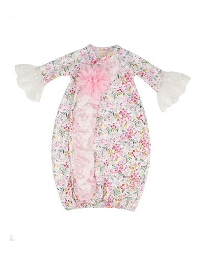 Haute Baby Babies' Girl's Pinkalicious Floral Lace Nightgown W/ Headband In Neutral