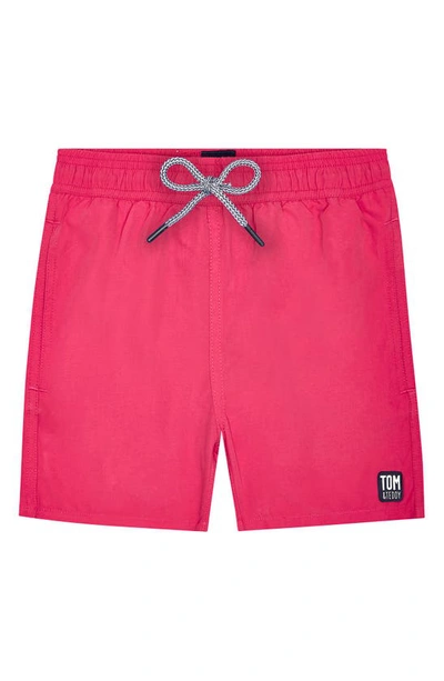 Tom & Teddy Kids' Boy's Solid Swim Trunks In Hot Pink