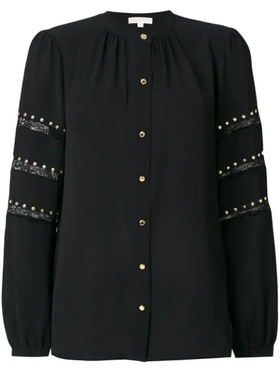Michael Michael Kors Shirt With Lace And Studs Insert In Nero