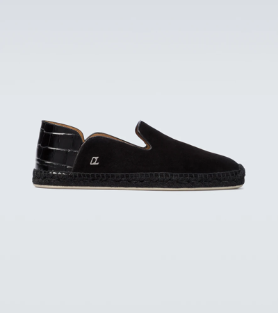 Christian Louboutin Men's Espadon Mix-leather Fold-down Slip-on Espadrilles In Black