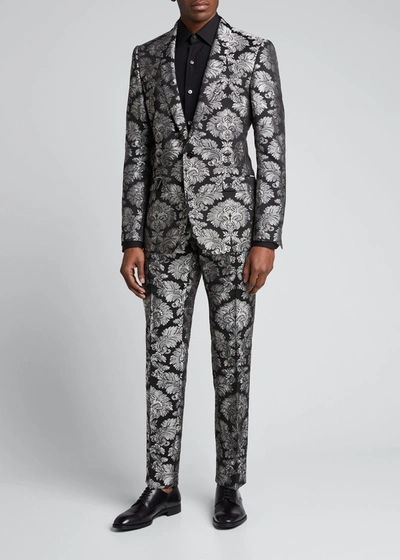 Dolce & Gabbana Men's Baroque Jacquard Tuxedo Suit In Black