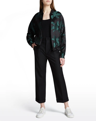 Saint Laurent Embroidered Palm Bomber Jacket In Peacock Noir