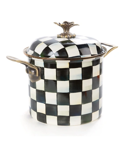 Mackenzie-childs Courtly Check Enamel 7-quart Stock Pot In Black/white