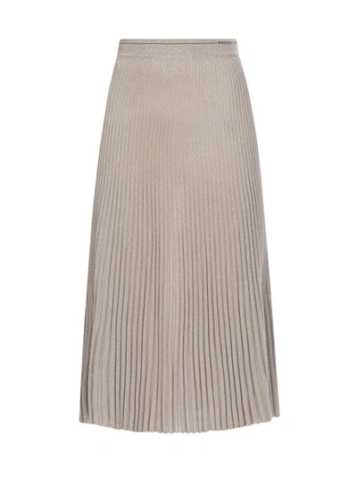 Prada Pleated Knitted Skirt In Beige