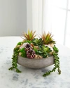T & C Floral Company Concrete Bowl With Rose Quartz & Succulents
