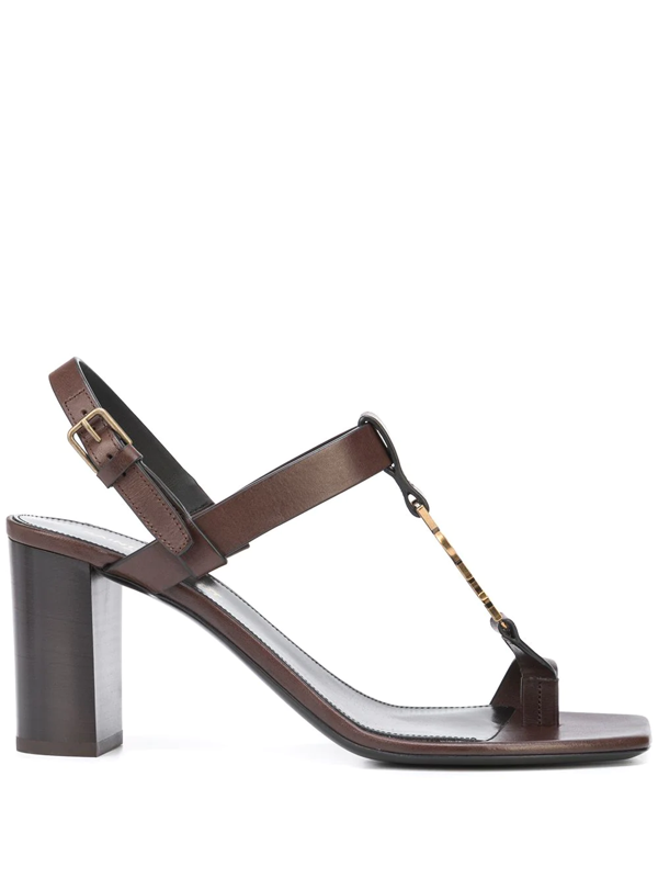 Saint Laurent Cassandra 75mm Ysl Slingback High-heel Sandals In Brown ...