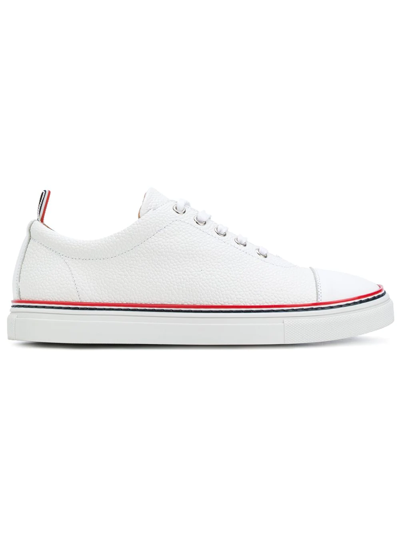 Thom Browne Tennis Collection Straight Toe Cap Trainer In Bianco