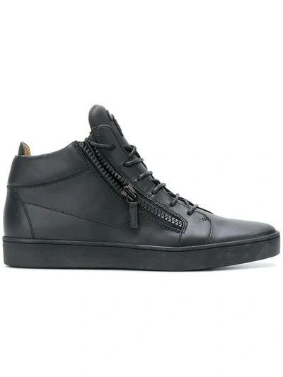 Giuseppe Zanotti Black Leather Keith Zipped Hi-tops Sneakers