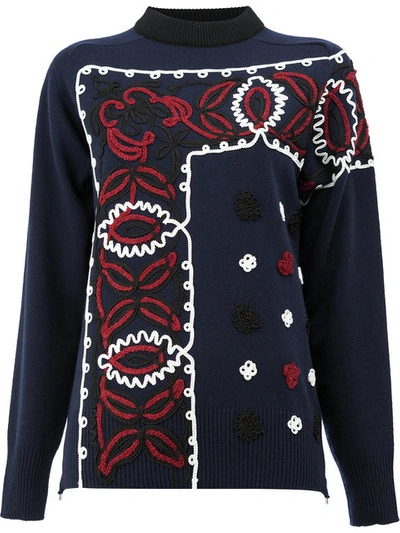 Sacai Embellished Border Sweater In Dark Blue