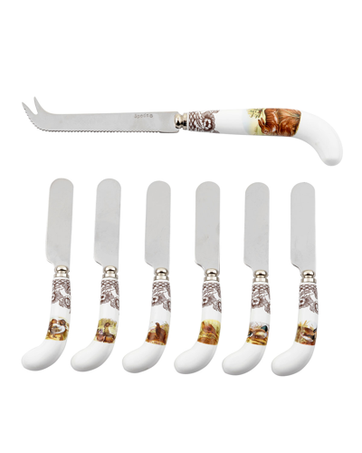 Spode Woodland Cheese Knife & 6 Spreaders