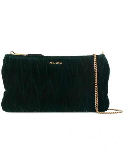 Miu Miu Club Collection Velvet Matelasse Pochette Clutch Bag In Emerald