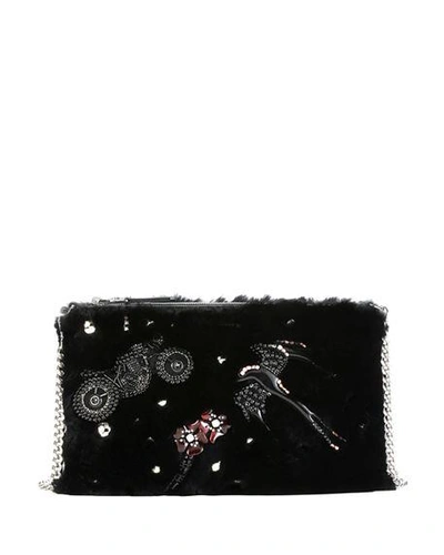 Miu Miu Beaded Rabbit Fur Clutch Bag In Black