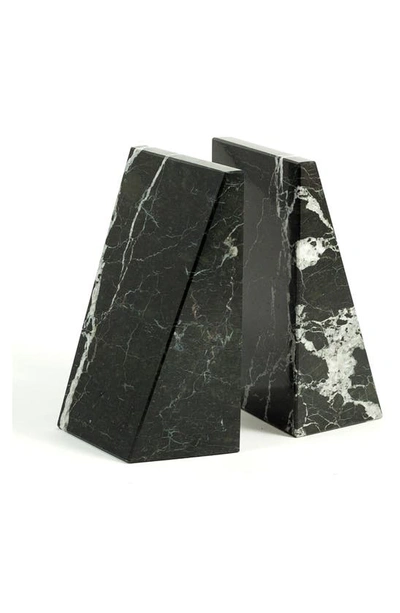 Bey-berk Zebra Marble Wedge Bookend In Black Zebra Marble