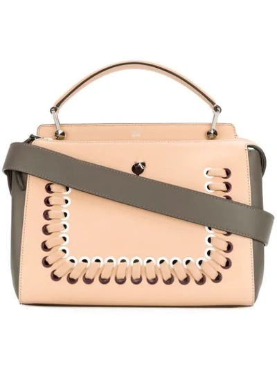 Fendi Dotcom Bi-colour Whipstitch Leather Bag In Neutrals