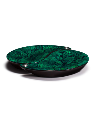 Ladorada Two-piece Wood, Mother Of Pearl & German Silver Yin Yang Tray Set In Green