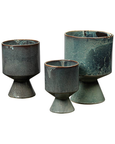 Jamie Young Berkeley Pots In Blue Ceramic, Set Of 3 In Royal Blue Ceramic