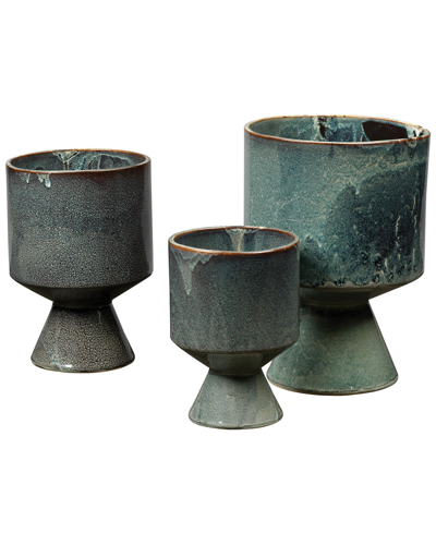 Jamie Young Berkeley Pots In Blue Ceramic, Set Of 3