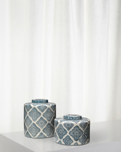 Jamie Young Oran Canisters In Blue And White Ceramic, Set Of 2