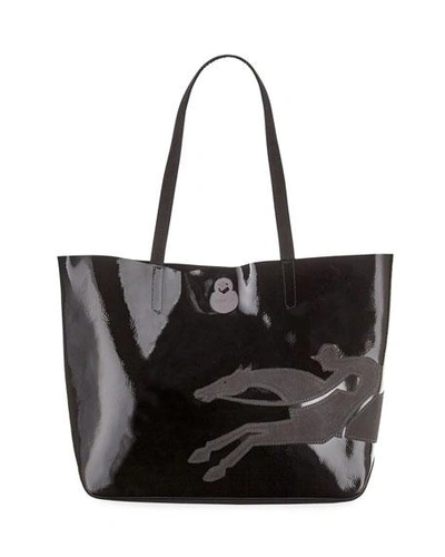 Longchamp Shop-it Medium Patent Leather Tote Bag In Black