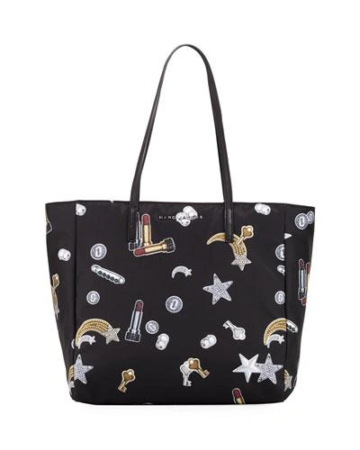 Marc Jacobs Tossed Charms Printed Shopping Bag In Black Multi/gunmetal