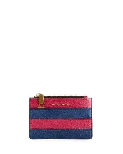 Marc Jacobs Glitter Stripe Top Zip Leather Wallet In Pink Multi/gold