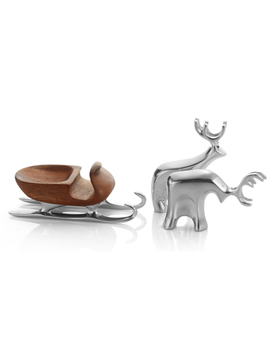Nambe Holiday Miniature Sleigh With Reindeer In Silver And Gold