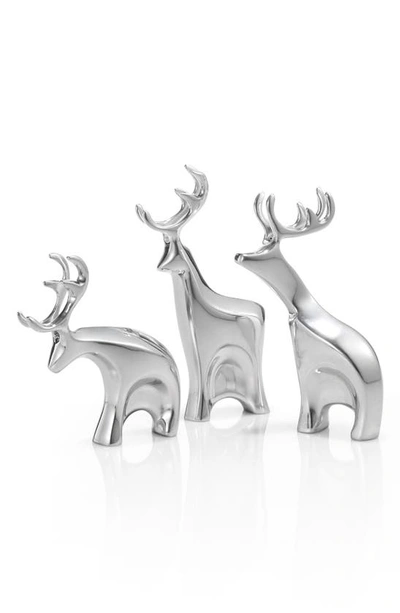 Nambe Holiday Miniature Blitzen Reindeer Figurine Set In Silver And Gold